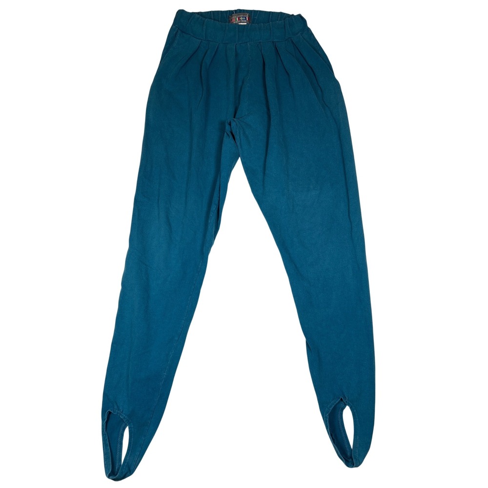 Vintage Paris Sport Club Teal Stirrup Pants Pleated High Waist Medium 90's Mom
